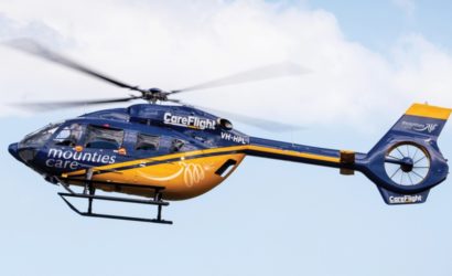 CareFlight's H145 helicopter flying against a clear sky
